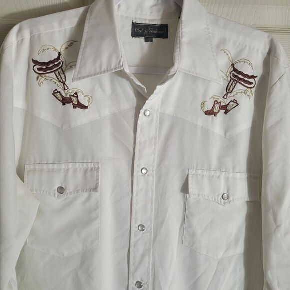 Craig Andrew Western Embroidered Pearl Snap Shirt Women's Size Large White Ranch - Picture 3 of 8